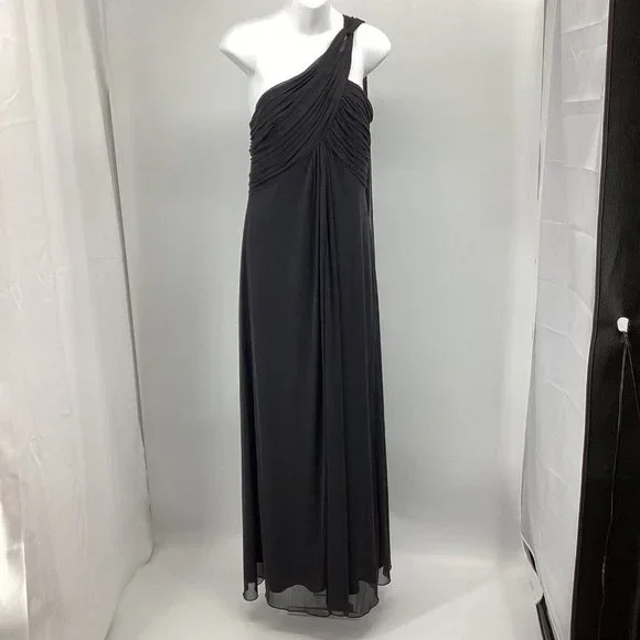 Alex Evenings | Dresses | Alex Evenings Womens Size Black Dress One  Shoulder Chiffon Maxi Flowing | Poshmark